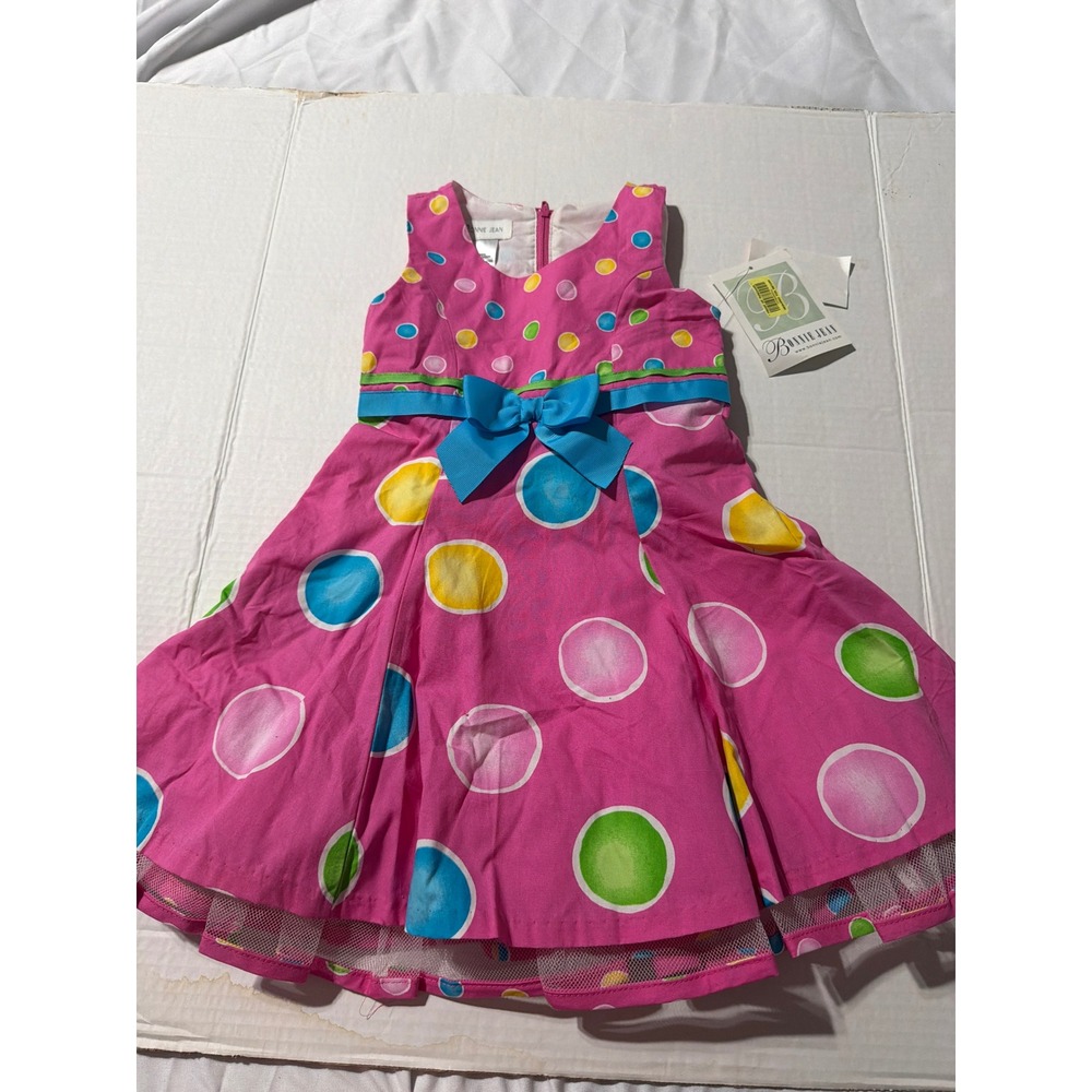 Bonnie Jean Girls 2T Pink Polka Dot Sleeveless Bow Party Dress NWT
